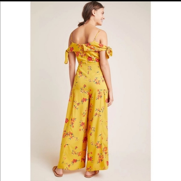 NWT Anthropologie Yellow Floral LondonberryJumpsuit Wide Leg Size 10 - Picture 2 of 12